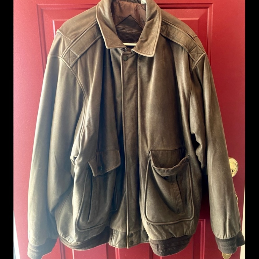 Vintage brown leather bomber jacket